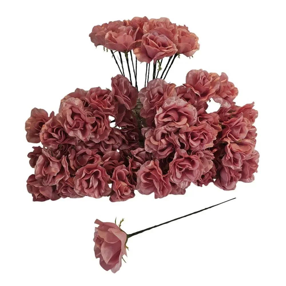 Pink Satin Open Rose Stems Artificial Flowers Wedding Craft 2.5